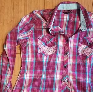 Rock and Roll Cowgirl  red plaid cotton sh…